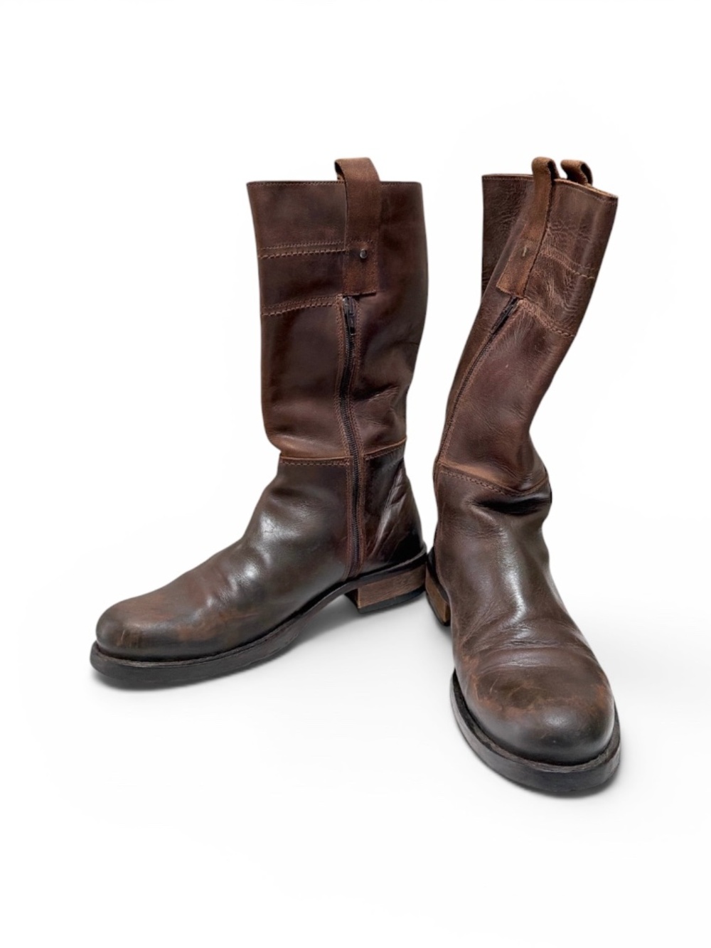Vintage Made in Italy Brown Leather Mid-Calf Boots Side Zip EU 41 13.5" Shaft